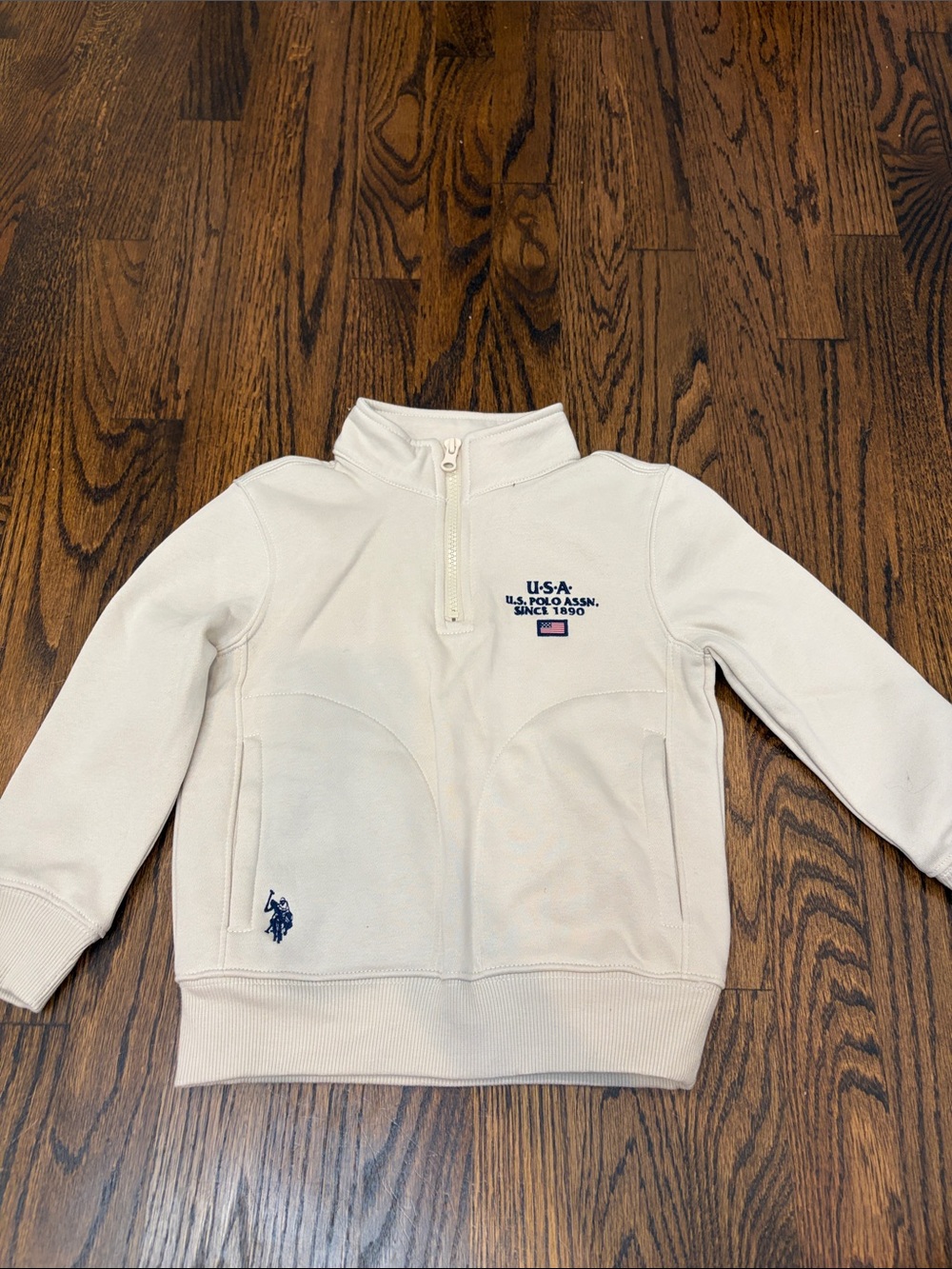 U.S. Polo Assn. Kids Cream Quarter-Zip Sweatshirt with Navy Logo